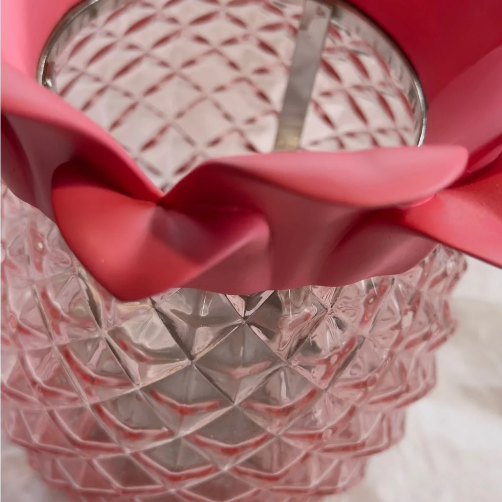 BBW Pink Glass Pineapple Candle Holder, brand new